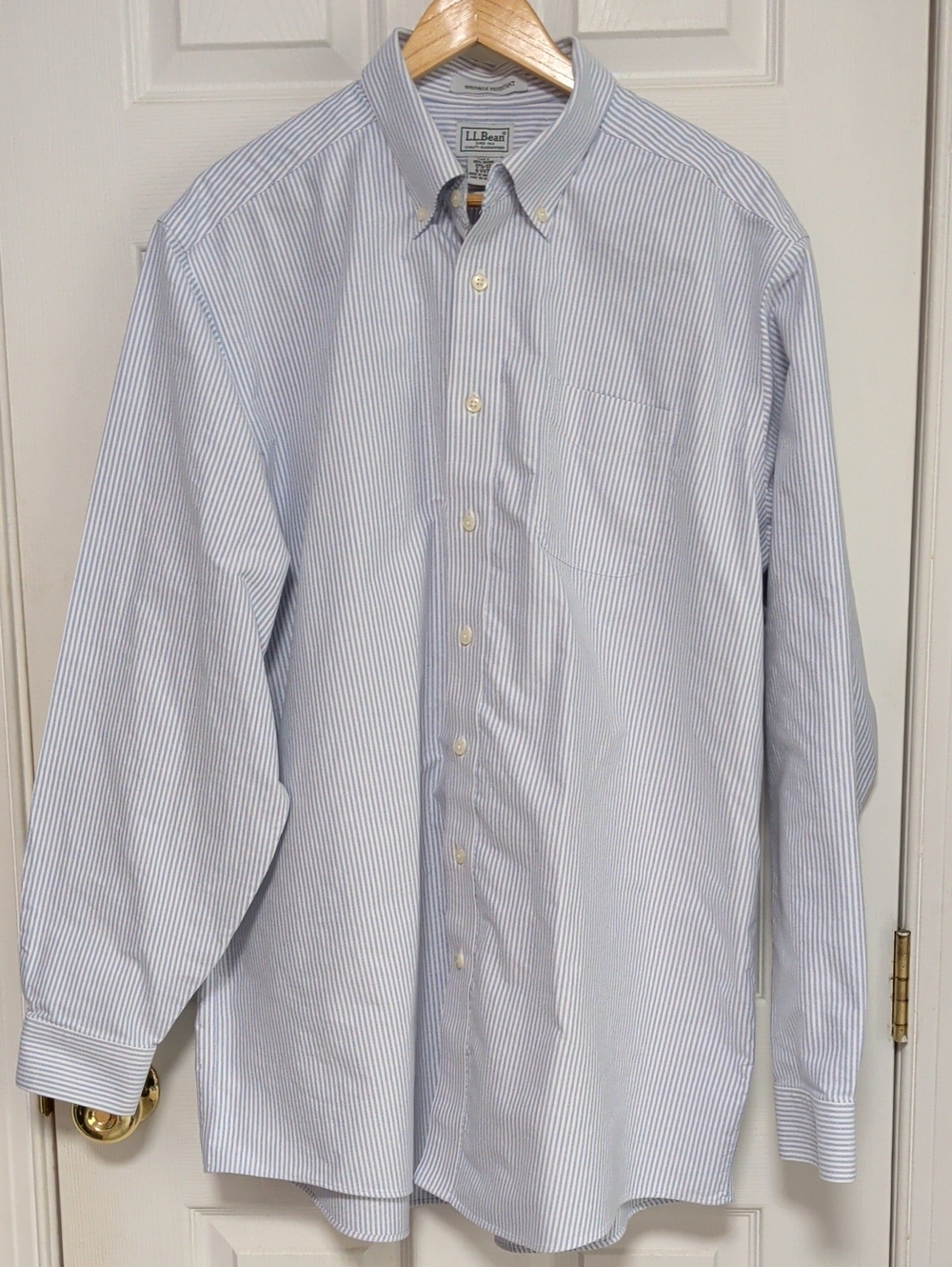 2 For $35 L.L. Bean Men's Blue and White Pinstripe Button-Down Dress Shirt